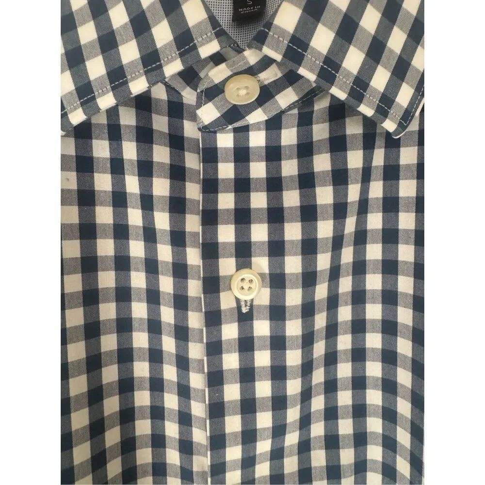 Banana Republic Gingham Non-Iron Long Sleeve Button-up Shirt Navy/White Size S